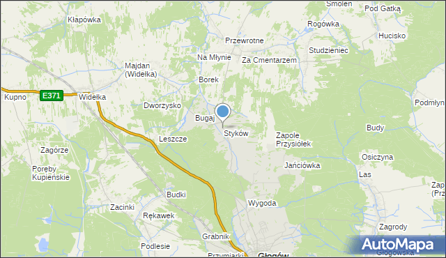mapa Styków, Styków gmina Głogów Małopolski na mapie Targeo